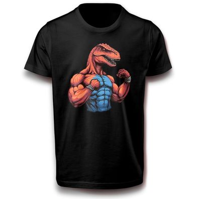 Muskulöses Velociraptor Dinosaurier Sport Kampfsport Fitness Fitnesstudio T-Shirt Fun