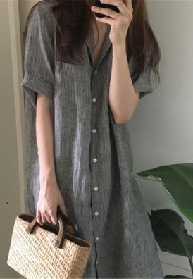 SummerNew Korean-style Striped Shirt Dress CA061321