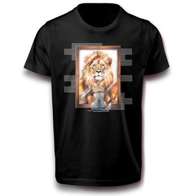Katze & Löwe Reflexion Fun Spiegel Hauskatze Wild Mut Tier Haustier T-Shirt Spaß Fun