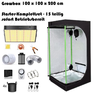 JUNG Growbox Komplettset LED Grow Box 100x100x200cm Gewächshaus Komplett Set Cannabis