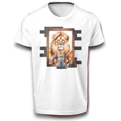 Katze & Löwe Reflexion Fun Spiegel Hauskatze Wild Mut Tier Haustier Spaß T-Shirt weiß