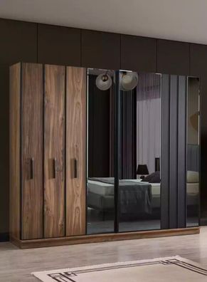 Designer Kleiderschrank mit Spiegel Schlafzimmer Luxus Möbel Holz Schrank