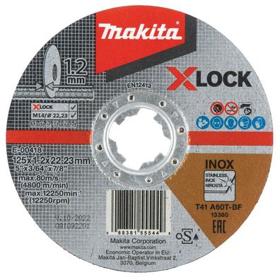 Makita Trennscheibe X-LOCK 125x1,2mm A60T INOX für Edelstahl E-00418