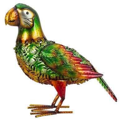 Glänzender Metall Papagei 31cm bunte Vogelfigur Gartenfigur Dekoration