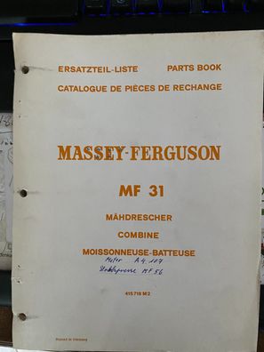 Orig. Ersatzteilliste Massey Ferguson MF 31 Mähdrescher Ungebraucht