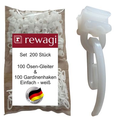 rewagi 100 Ösen-Gleiter SUWA & 100 Gardinenhaken Einfach für Gardinenschiene