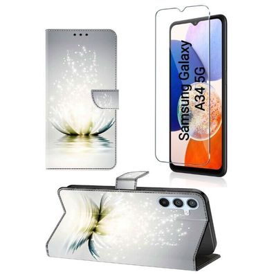 Samsung Galaxy A34 5G Schutz Case mit Panzerfolie Schutzglas Wallet Etui Hülle