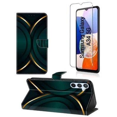 Samsung Galaxy A34 5G Hülle mit Panzerfolie Schutz Case Schutzglas Wallet Etui