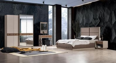 Schlafzimmer Set Luxus Bett und Nachttisch Kleiderschrank 3tlg Möbel