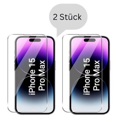 2x iPhone 15 Pro Max Panzerfolie Schutzglas Hartglas Display Schutz Screen Folie