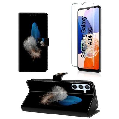 Samsung Galaxy A34 5G Schutz Case mit Schutzglas Panzerfolie Wallet Etui Hülle