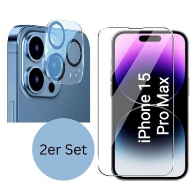 2in1 iPhone 15 Pro Max Panzerfolie + Kameraschutz Displayschutz Kameraglas Folie