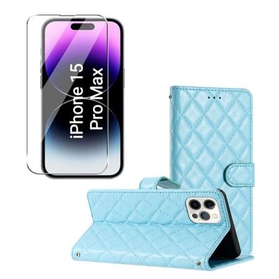 iPhone 15 Pro Max Hülle mit Panzerfolie Schutzglas Handy Case Cover Wallet Etui