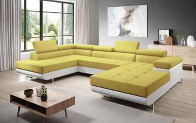 FURNIX METIN Couch Sofa Schlafsofa U-Form U-Sofa Schlaffunktion MA120-OR40 Gelb-Le...