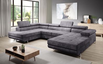 FURNIX Zante Couch Sofa Schlafsofa U-Form U-Sofa Schlaffunktion KR22 Grau