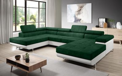 FURNIX METIN Couch Sofa Schlafsofa U-Form U-Sofa Schlaffunktion MA120-KR19 Grün-Le...