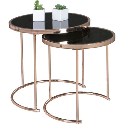 Design Couchtisch Glas Kupfer 2er Set Wohnzimmertisch Beistelltisch Tisch