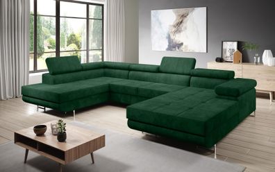 FURNIX METIN Couch Sofa Schlafsofa U-Form U-Sofa Schlaffunktion KR19 Grün