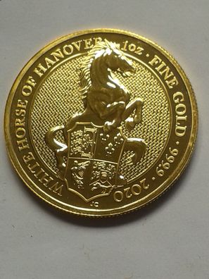 100£ 100 Pfund 2020 Großbritannien Queens Beasts white horse of hanover1 Unze Gold