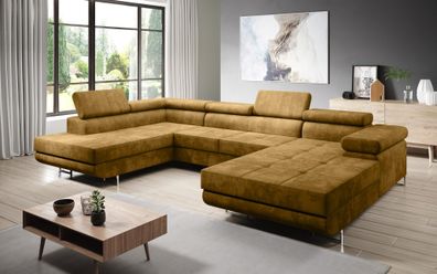 FURNIX METIN Couch Sofa Schlafsofa U-Form U-Sofa Schlaffunktion KR01 Ocker
