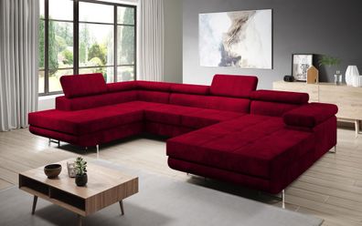 FURNIX Metin Couch Sofa Schlafsofa U-Form U-Sofa Schlaffunktion KR02 Rot