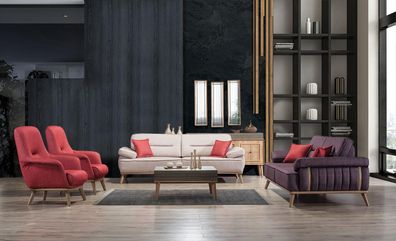 Stilvoll Mehrfarbig Set in Wohnzimmer Set 2x 3-Sitzer Sofas und 2x Sessel