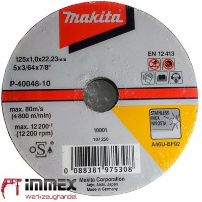 Makita Trennscheiben Trennscheibe Winkelschleifer 10x 125x1,0mm INOX P-40048-10