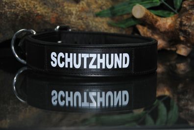 Lederhalsband 80cm x 4cm schwarz mit Klettlogo Schutzhund z.B. für Dogge Kangal