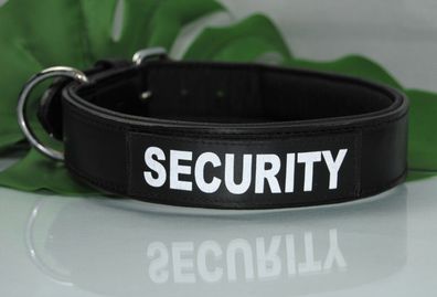 breites Lederhalsband 50cm x 4cm schwarz inkl. Klettlogo Security