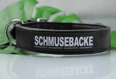 Lederhalsband 60cm schwarz mit Klettlogo Schmusebacke z.B. für Bulldogge