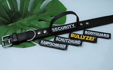 Lederhalsband mit Griff 80cm Hetzhalsband Klettlogo zur Auswahl z.B. Security