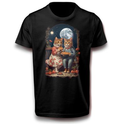 Cottagecore Katze Katzen Cat Kater Fun Süß Tier Vollmond Nacht T-Shirt Fun