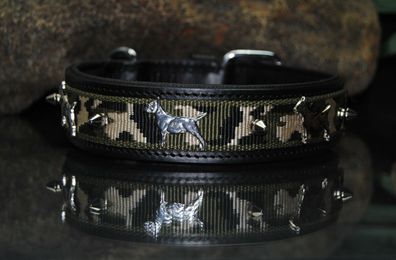 Lederhalsband schwarz / Tarn Bullterrier 50cm x 4cm D-Ring bei der Schnalle