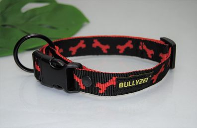 Halsband 25mm Schwarz rote Knochen Boxer Malinois Husky Retriever Collie Setter