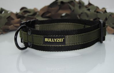 Halsband 4cm breit Schwarz / Oliv Gr.M Bulldogge Retriever Malinois Husky Boxer