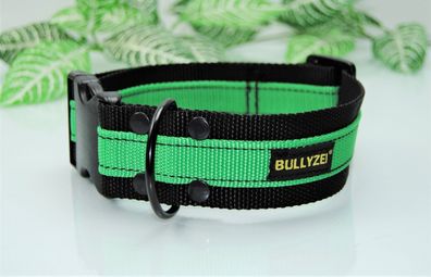 Breites Halsband 5cm Schwarz / Neon-Grün Gr. M-L Boxer Bulldogge Retriever Husky