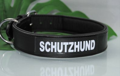 Lederhalsband 70cm x 4cm schwarz mit Klettlogo Schutzhund, z.B. für Schäferhund