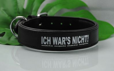 Lederhalsband 80cm schwarz mit Klettlogo ICH WARS NICHT, z.B. für Kangal Dogge