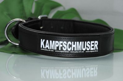 Lederhalsband 60cm x 4cm schwarz z.B. für Bulldogge mit Klettlogo Kampfschmuser