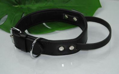 Lederhalsband mit Griff 50cm schwarz Hetzhalsband Malinois Boxer Dobermann