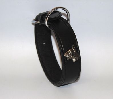 Lederhalsband Bullterrier Silber 50cm x 4cm schwarz, D-Ring bei der Schnalle