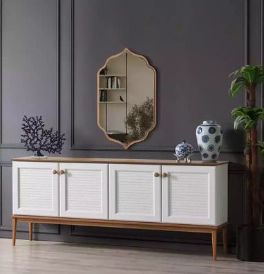 Klassisch Sideboard mit Spiegel Set Italienische Möbel 2tlg. Weiß 203x86
