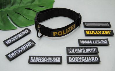 Halsband Nylon 40mm Schwarz Klettlogo, Pitbull Malinois Polizei Bulldogge Boxer