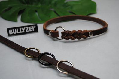 Markenhalsband Leder geflochten 13mm Antik-Braun Halsband für Steuermarke