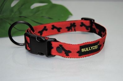 Halsband 25mm Rot mit schwarzen Knochen Boxer Malinois Husky Retriever Collie
