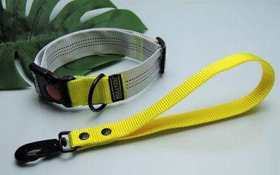 SET Halsband Feuerwehrschlauch Neon Security-Lock + Kurzführer, Rettungshund