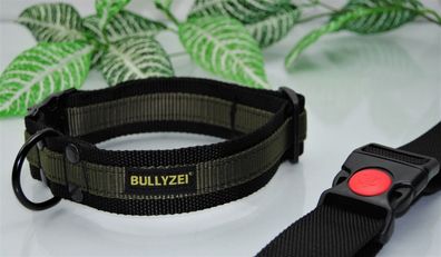 Halsband 4cm breit Schwarz / OLIV Gr.M Security-Lock Bulldogge Malinois Husky