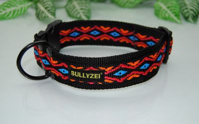 Halsband 4cm Schwarz / Azteken Gr. M-L Boxer Bulldogge Husky Labrador Retriever