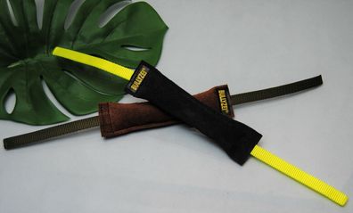 Beißwurst Leder 20 x 3 cm, weich mit 2 Bändern Welpenspielzeug Apportspielzeug