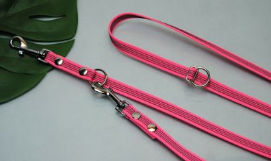 EXTRA LANGE Bullyzei V-Leine gummiert 4-fach verstellbar 3m x 15mm neon pink